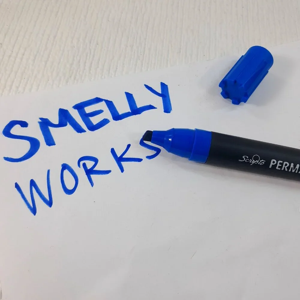 Vintage Scripto Jumbo Permanent Marker 9600 blue smelly sinky large potent WORKS